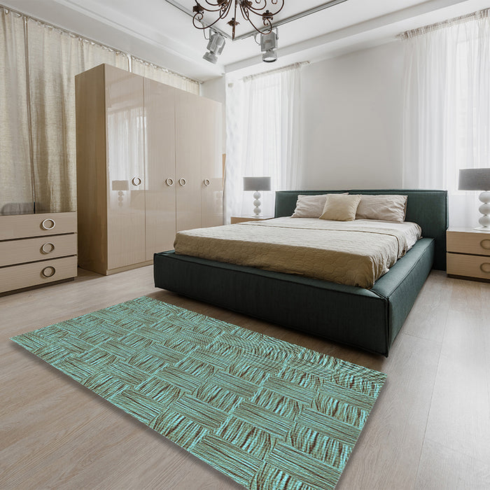 Patterned Medium Aqua Marine Green Rug in a Bedroom, pat3662lblu