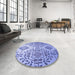 Round Patterned Jeans Blue Rug in a Office, pat3663blu