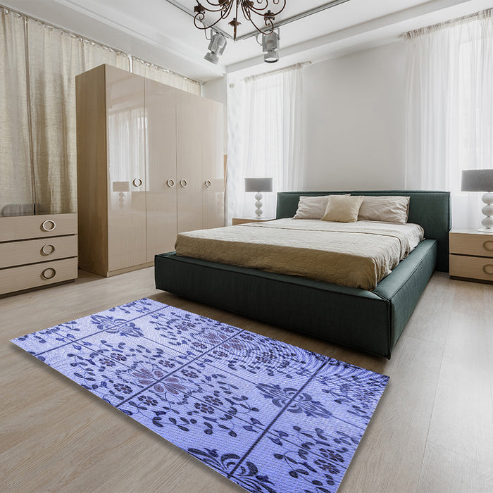 Patterned Jeans Blue Rug in a Bedroom, pat3663blu
