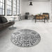 Round Patterned Silver Gray Rug in a Office, pat3663gry