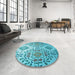 Round Patterned Light Sea Green Rug in a Office, pat3663lblu