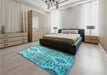 Patterned Light Sea Green Rug in a Bedroom, pat3663lblu