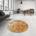 Round Patterned Yellow Orange Rug in a Office, pat3663org