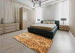 Patterned Yellow Orange Rug in a Bedroom, pat3663org