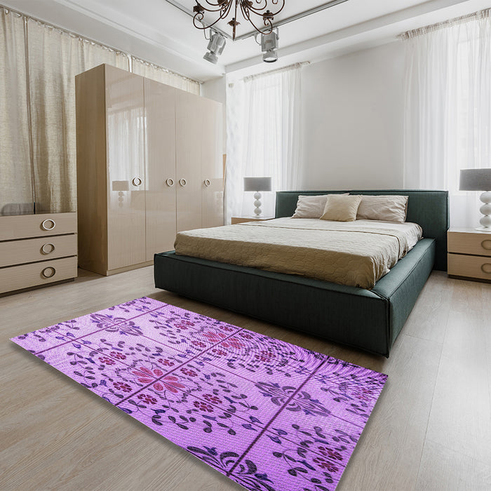 Patterned Violet Purple Rug in a Bedroom, pat3663pur