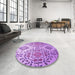 Round Patterned Violet Purple Rug in a Office, pat3663pur