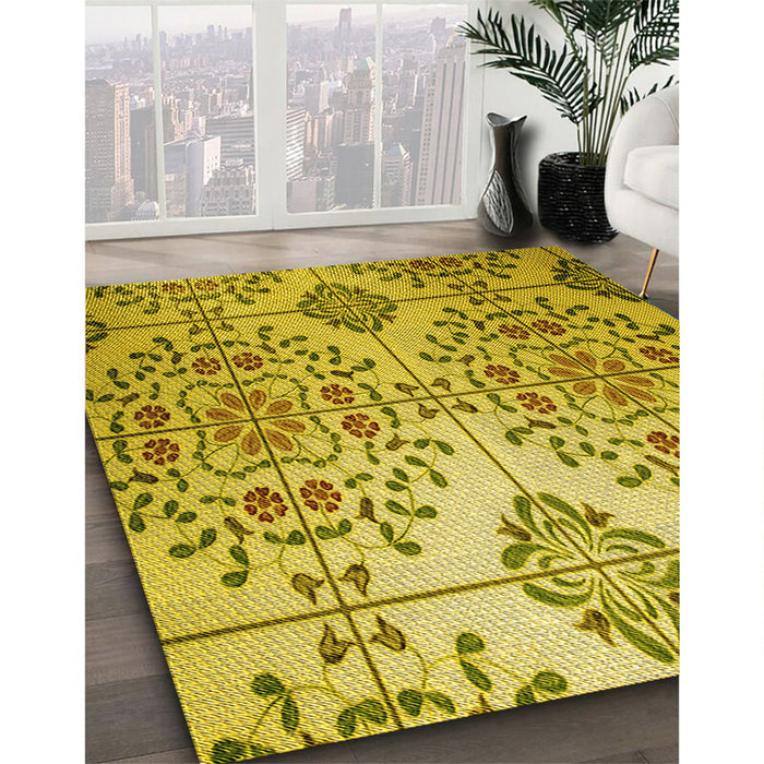 Machine Washable Transitional Yellow Rug in a Family Room, wshpat3663yw