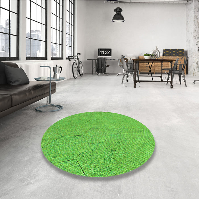 Round Patterned Emerald Green Rug in a Office, pat3664grn