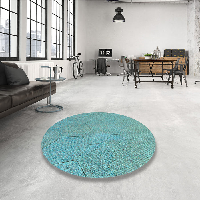 Round Patterned Deep-Sea Green Rug in a Office, pat3664lblu