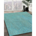 Patterned Deep-Sea Green Rug in Family Room, pat3664lblu