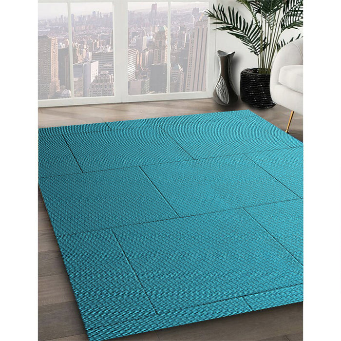 Machine Washable Transitional Dark Cyan Green Rug in a Family Room, wshpat3665lblu