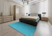 Patterned Dark Cyan Green Rug in a Bedroom, pat3665lblu