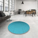 Round Patterned Dark Cyan Green Rug in a Office, pat3665lblu