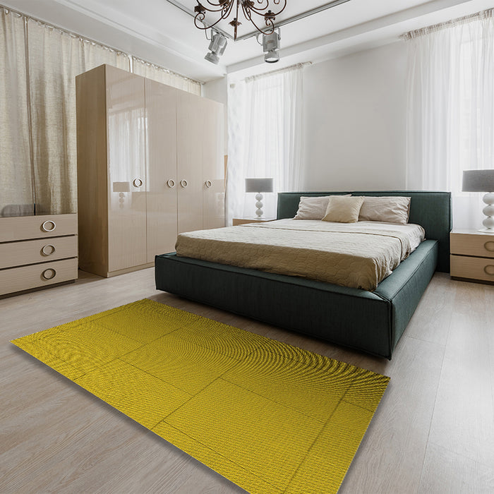 Round Machine Washable Transitional Yellow Rug in a Office, wshpat3665yw