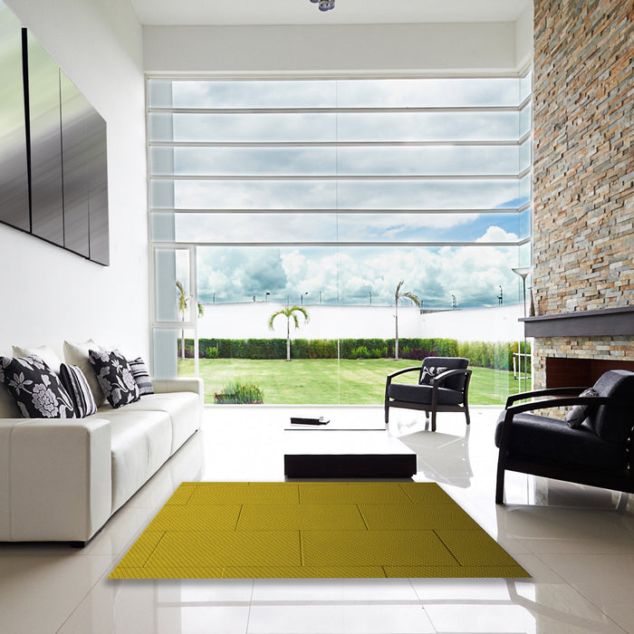 Square Patterned Yellow Rug in a Living Room, pat3665yw