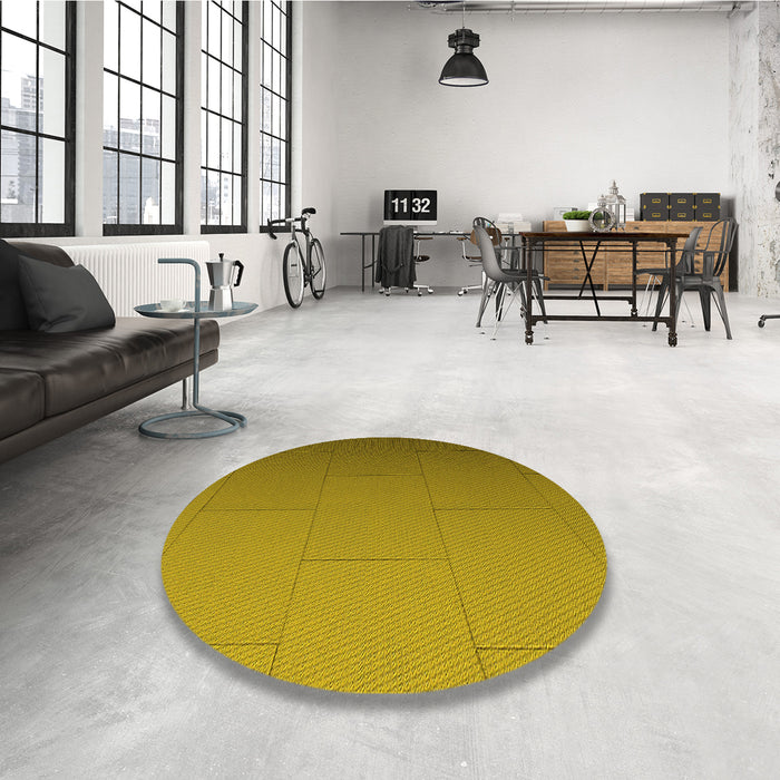 Round Patterned Yellow Rug in a Office, pat3665yw