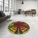 Round Machine Washable Transitional Red Rug in a Office, wshpat3666