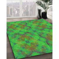 Patterned Dark Lime Green Rug, pat3667grn