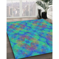 Patterned Dark Turquoise Green Rug, pat3667lblu