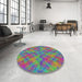 Round Machine Washable Transitional Green Rug in a Office, wshpat3667