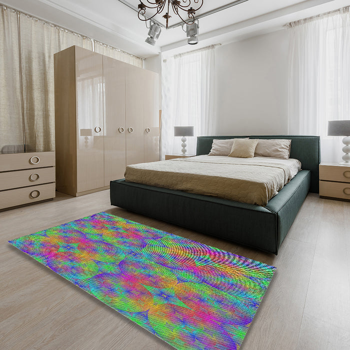 Patterned Green Modern Rug in a Bedroom, pat3667