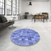 Round Patterned Denim Blue Rug in a Office, pat3668blu