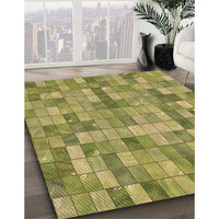 Patterned Dark Yellow Green Rug, pat3668brn