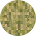 Square Machine Washable Transitional Dark Yellow Green Rug in a Living Room, wshpat3668brn