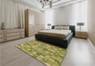 Patterned Dark Yellow Green Rug in a Bedroom, pat3668brn