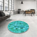 Round Patterned Bright Cyan Blue Rug in a Office, pat3668lblu