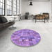 Round Patterned Bright Lilac Purple Rug in a Office, pat3668pur