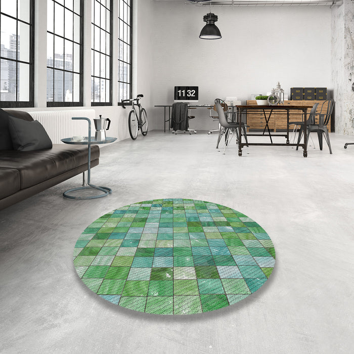 Round Patterned Green Novelty Rug in a Office, pat3668