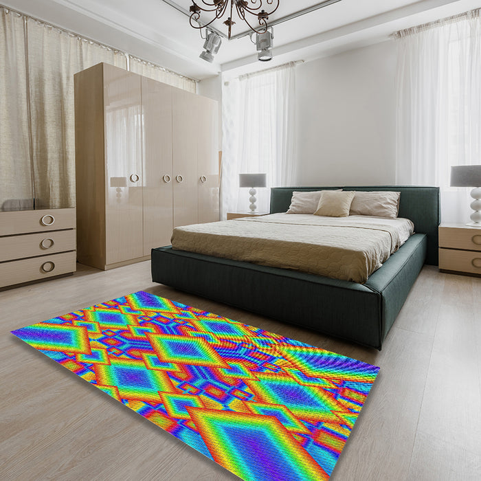 Patterned Purple Modern Rug in a Bedroom, pat3669