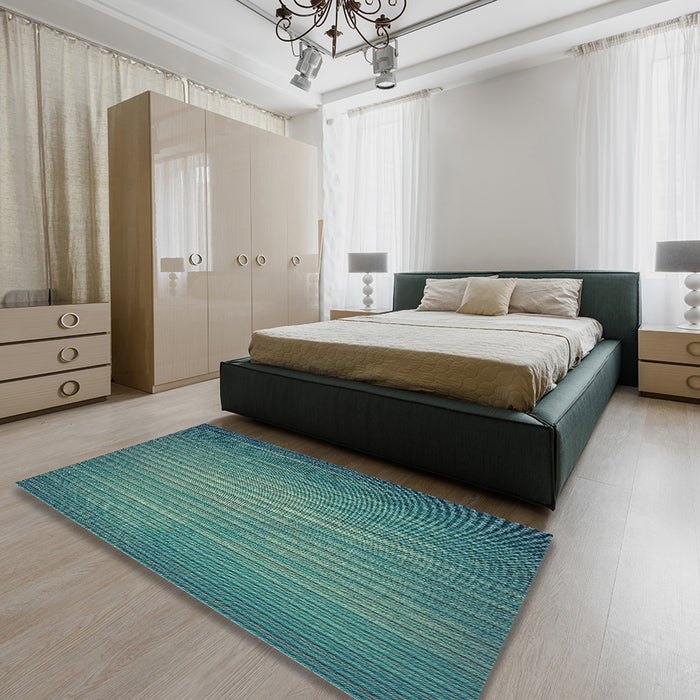 Machine Washable Transitional Medium Teal Green Rug in a Bedroom, wshpat366