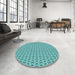 Round Patterned Aquamarine Stone Green Rug in a Office, pat367lblu