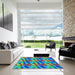 Square Patterned Lime Mint Green Rug in a Living Room, pat3670lblu