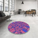 Round Patterned Dark Magenta Purple Rug in a Office, pat3671pur