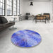 Round Patterned Sky Blue Rug in a Office, pat3672blu