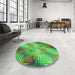 Round Patterned Dark Lime Green Rug in a Office, pat3672grn