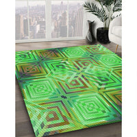 Patterned Dark Lime Green Rug, pat3672grn