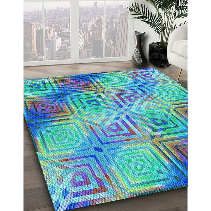 Patterned Blue Rug in Family Room, pat3672lblu
