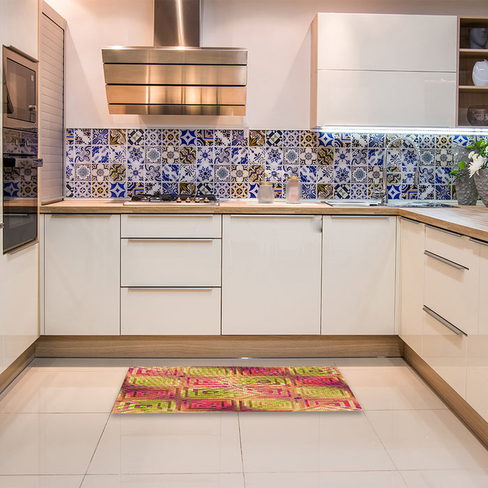 Patterned Yellow Rug in a Kitchen, pat3672org