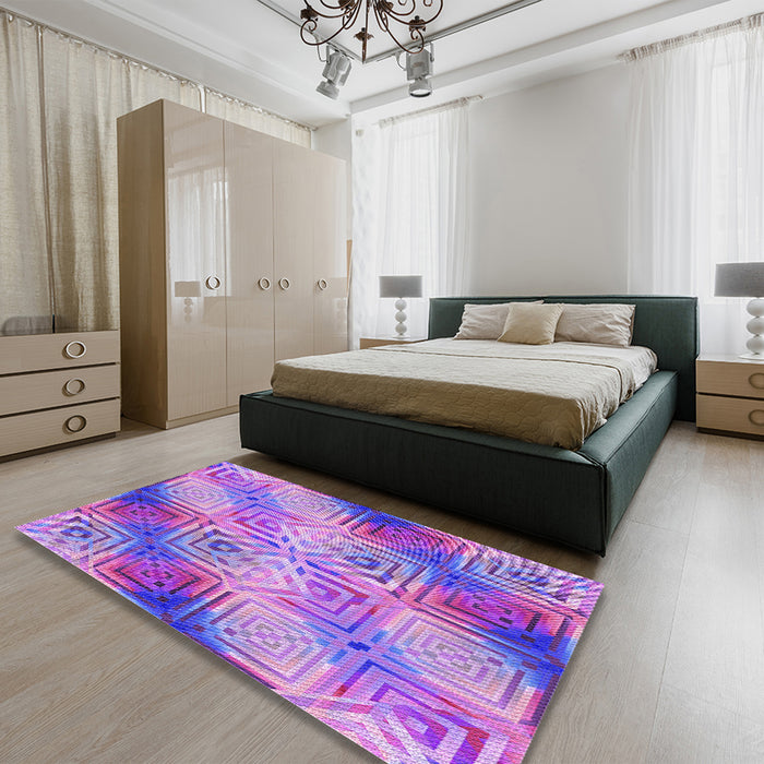 Patterned Bright Lilac Purple Rug in a Bedroom, pat3672pur
