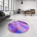 Round Patterned Bright Lilac Purple Rug in a Office, pat3672pur