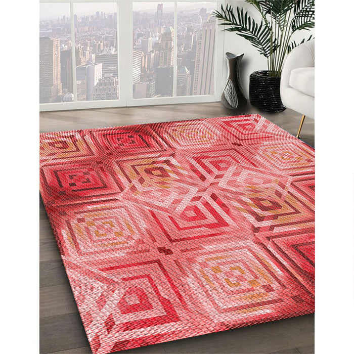 Patterned Red Rug in Family Room, pat3672rd