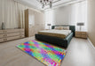 Patterned Green Modern Rug in a Bedroom, pat3672