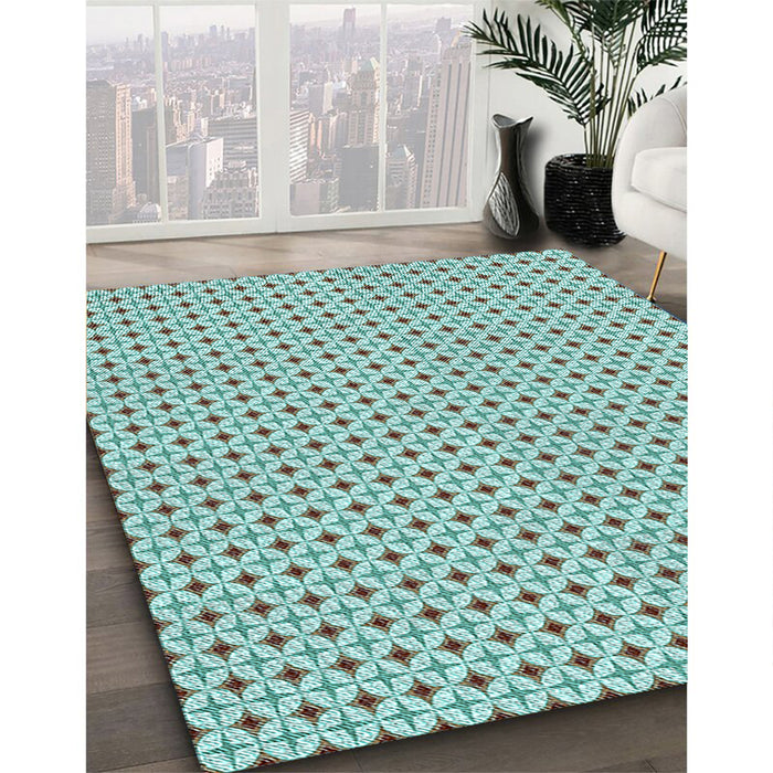 Patterned Dull-Sea Green Rug in Family Room, pat3673lblu