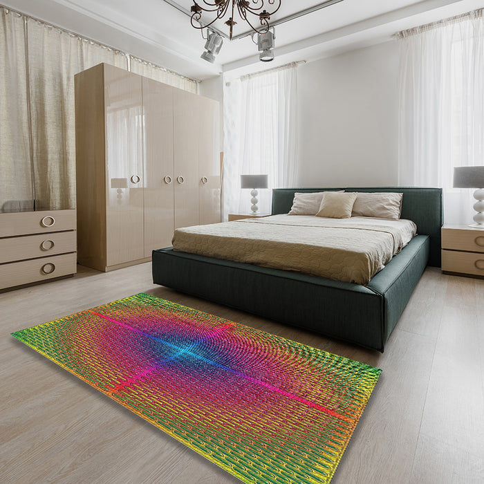 Machine Washable Transitional Brass Green Rug in a Bedroom, wshpat3674