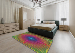 Patterned Copper Green Modern Rug in a Bedroom, pat3674