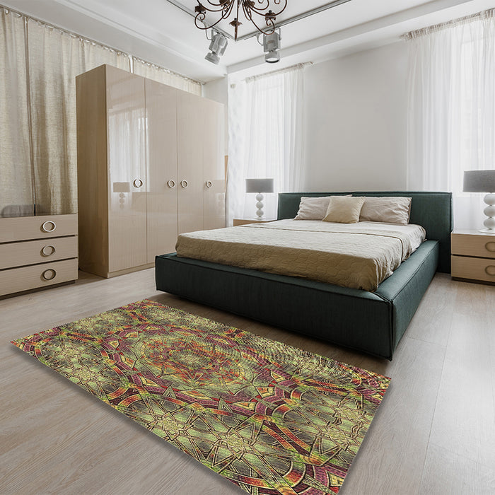 Patterned Metallic Gold Rug in a Bedroom, pat3675brn